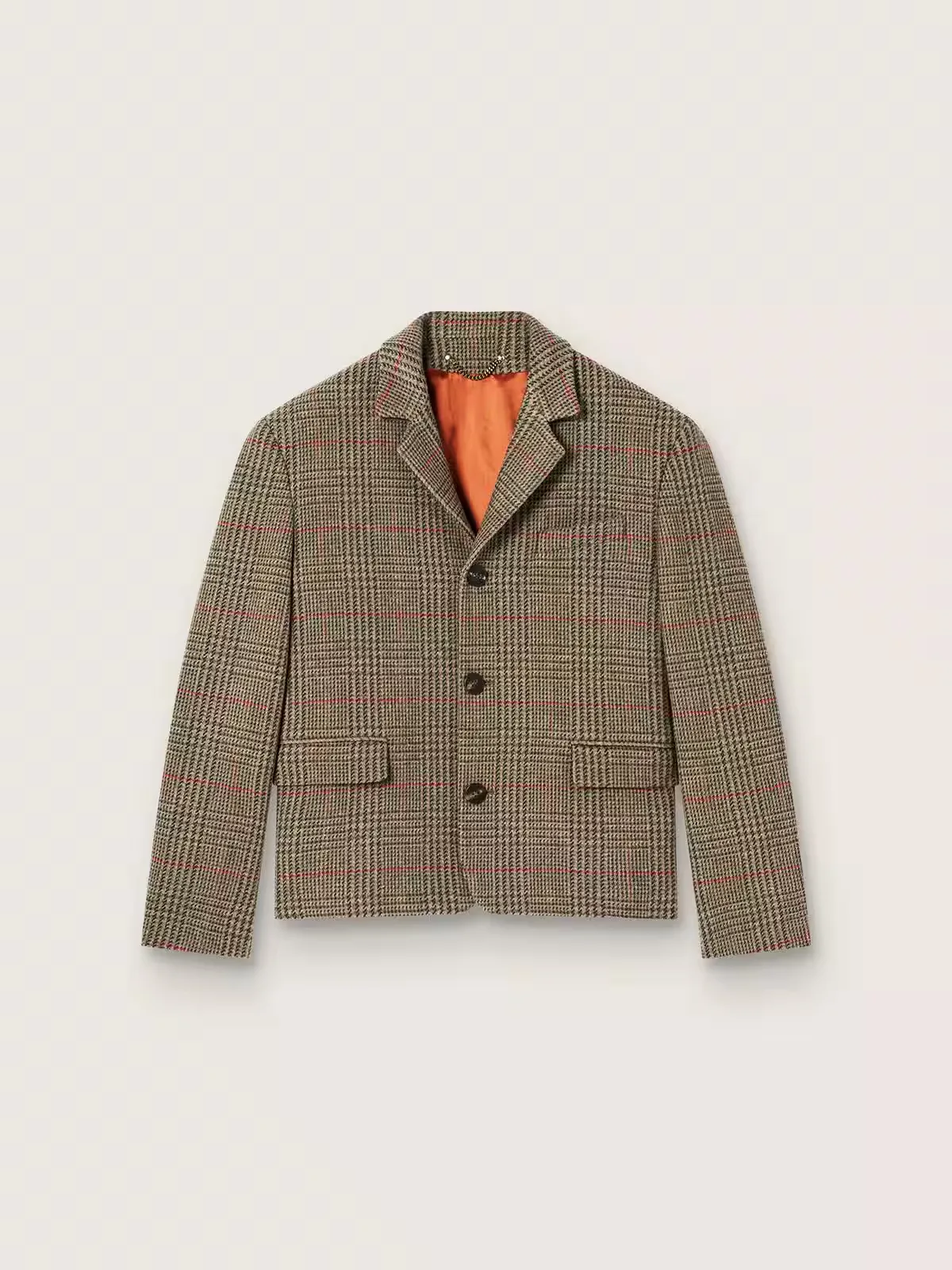 Jacket in Cypress-Green Prince of Wales Wool with Red Check Motif by Golden Goose