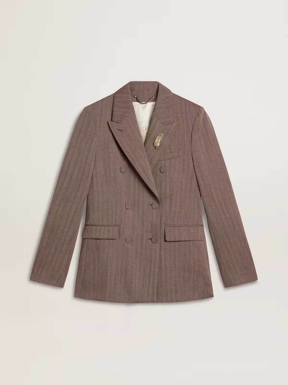 Double-Breasted Blazer in Beige Chevron Wool Blend by Golden Goose