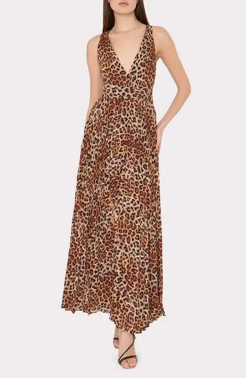 Oria Leopard Print Plunge Neck Maxi Dress by Milly