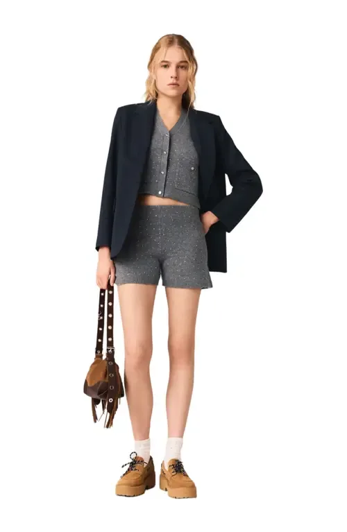 Knit Shorts with Rhinestones by maje