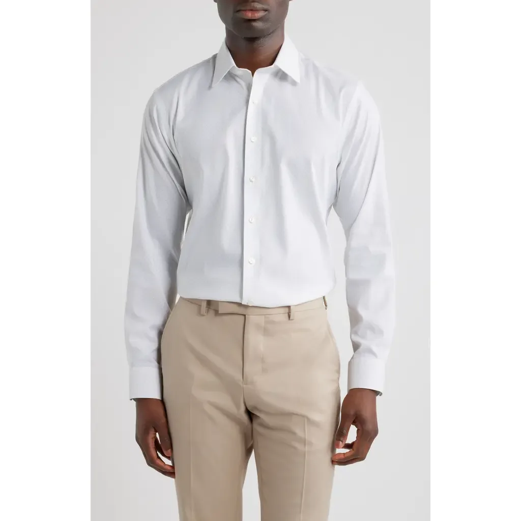Trim Fit Neat Premium Performance Cotton Blend Twill Dress Shirt by Nordstrom