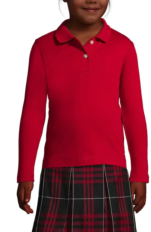 School Uniform Long Sleeve Feminine Fit Interlock Polo Shirt by Lands' End