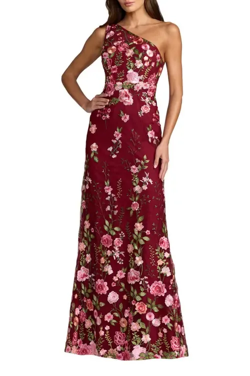 One Shoulder Lace Embroidered Gown by Mac Duggal