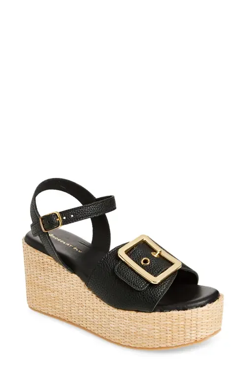 Jenis Ankle Strap Platform Wedge Sandal in Black Leather by Chocolat Blu