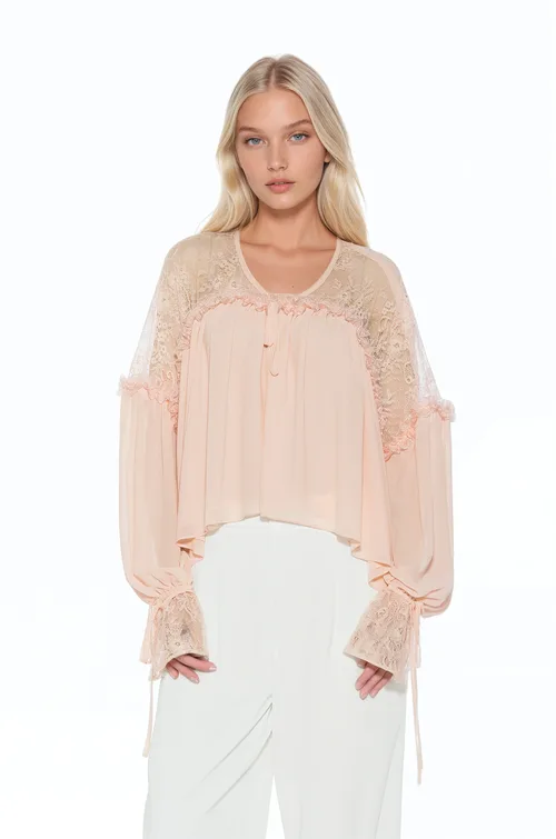 Indigo Lace Cotton Blouse by Alexia Admor