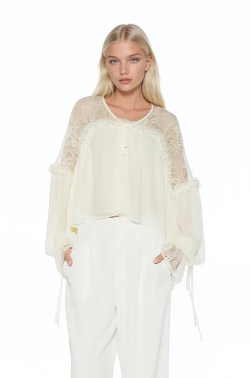 Indigo Lace Cotton Blouse