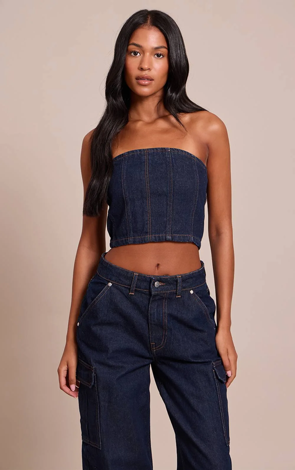 Denim Bandeau Corset Top
