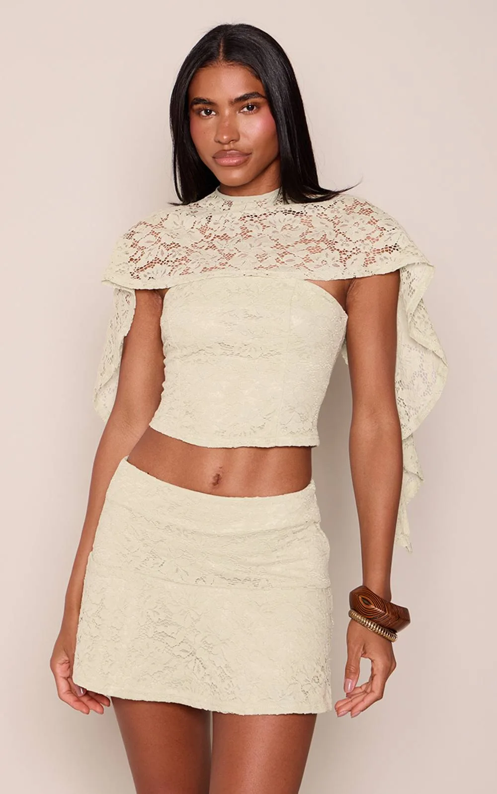 Lace Bandeau Cape Detail Top Co-Ord by PrettyLittleThing