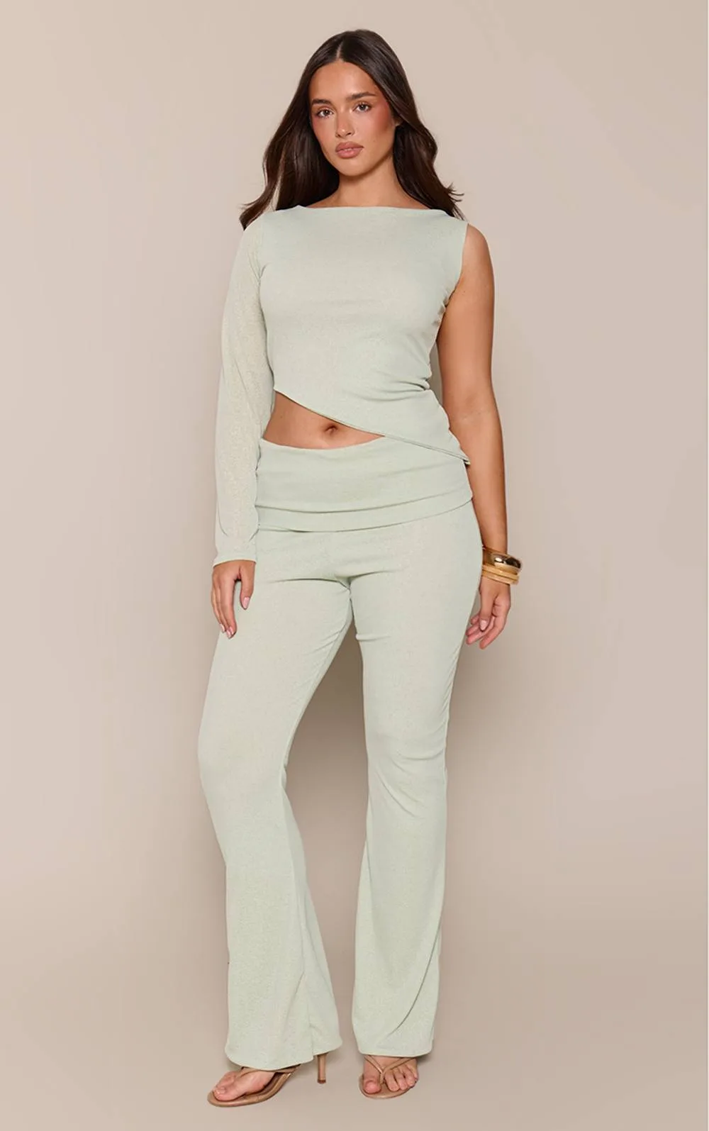 Onion Skin Fold Over Straight Leg Trousers by PrettyLittleThing