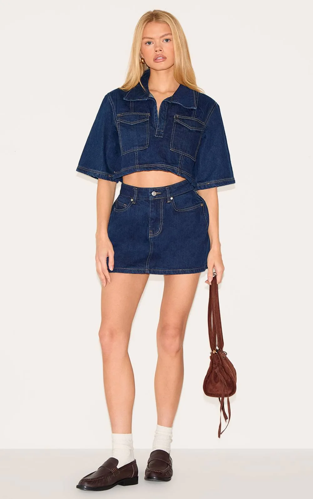 Contrast Stitch Denim Mini Skirt by PrettyLittleThing