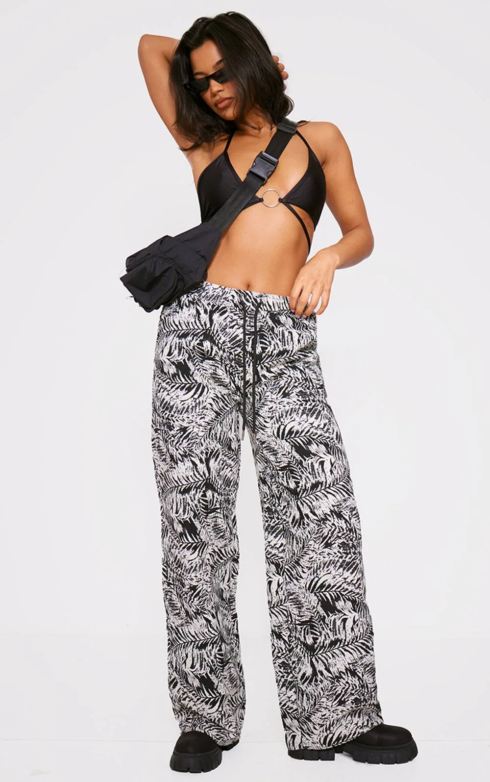 Printed Jacquard Drawstring Waist Wide Leg Joggers by PrettyLittleThing