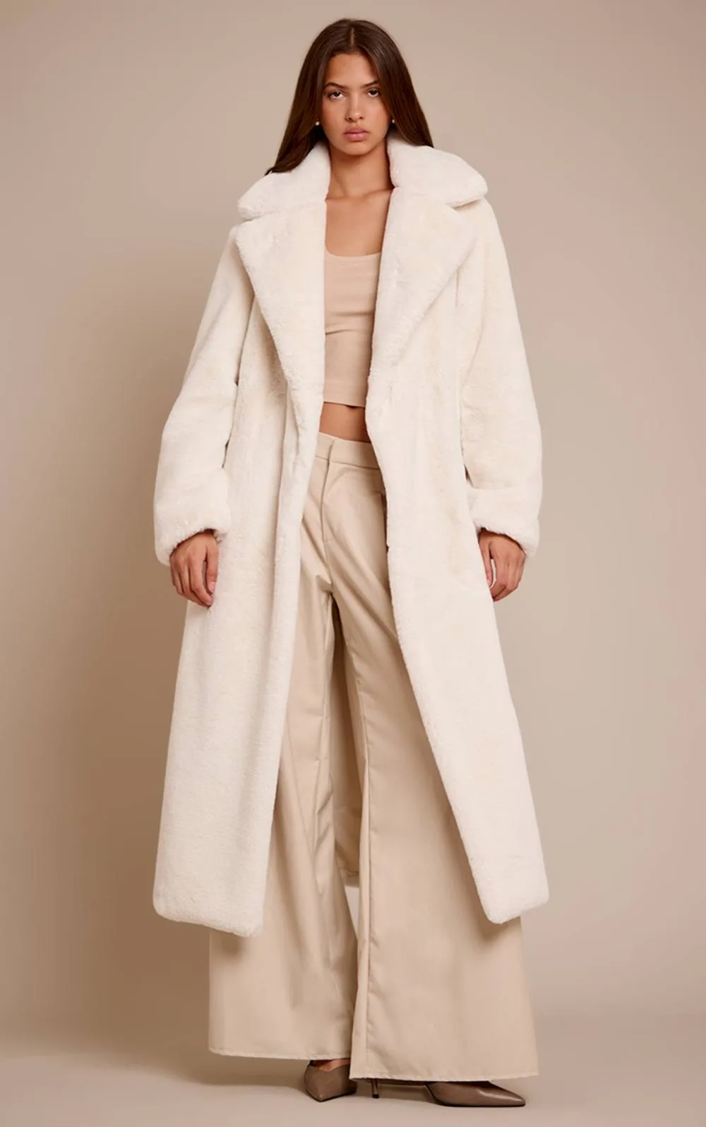 Faux Fur Tie Waist Maxi Coat by PrettyLittleThing