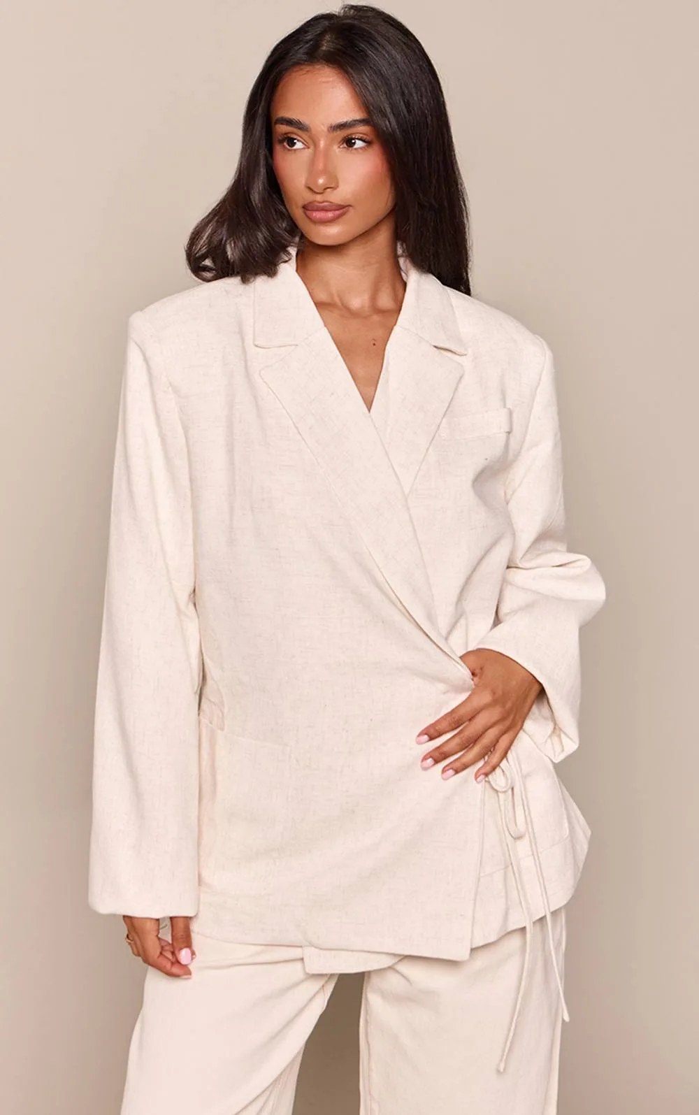 Linen Tie Side Blazer