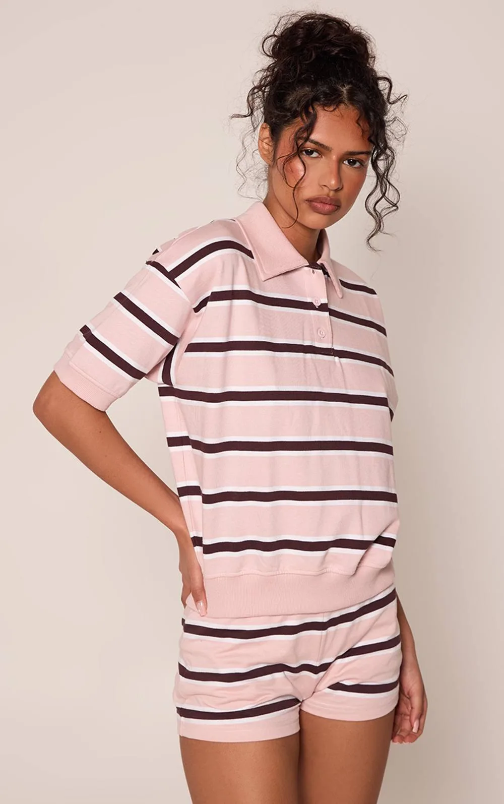 Striped Print Polo Sweatshirt by PrettyLittleThing