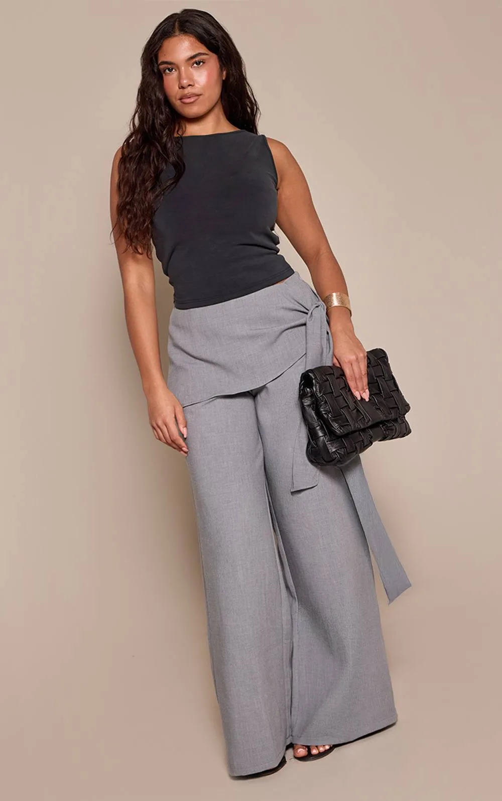 Shape High Waisted Tailored Wrap Waist Wide Leg Trousers