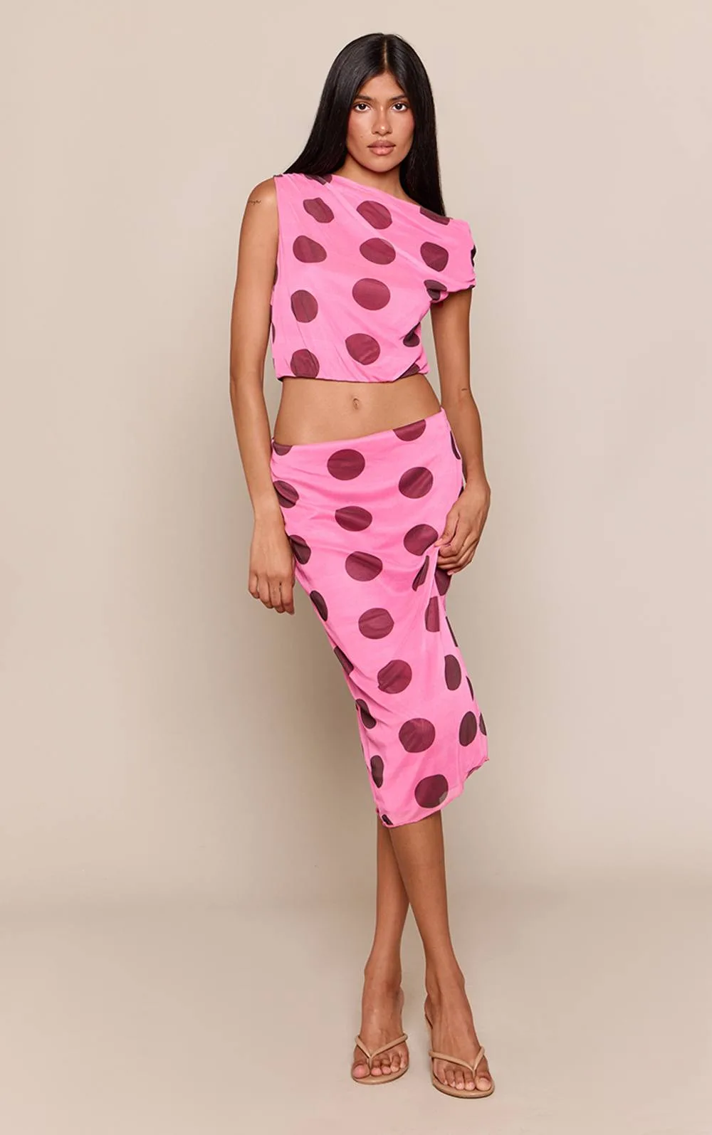 Polka Dot Mesh Drape Detail Mini Skirt