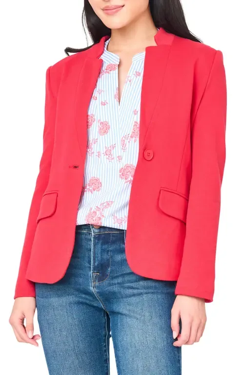 Inverted Notch Collar Cotton Blend Knit Blazer by GIBSONLOOK