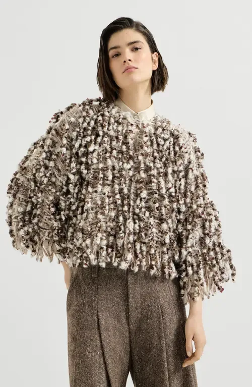 Dazzling Twist Embroidery Cardigan in Mohair and Wool by Brunello Cucinelli