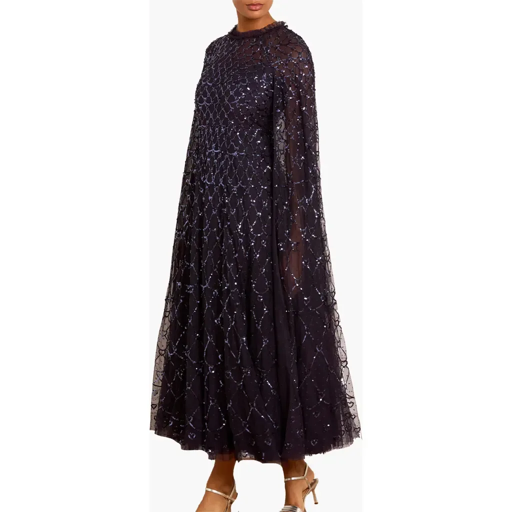 Heart Lattice Cape Ankle Gown by Needle & Thread