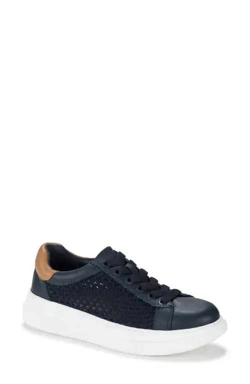 Tiara Perforated Wedge Sneaker in Navy Leather by Baretraps Origins