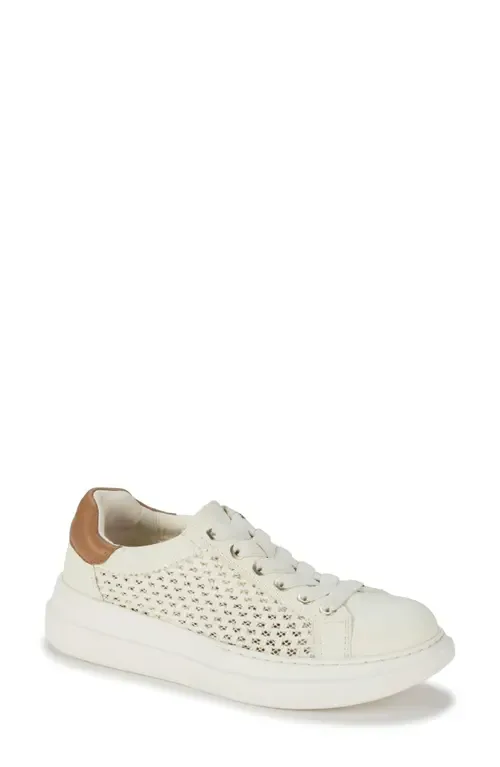 Tiara Perforated Wedge Sneaker in Navy Leather