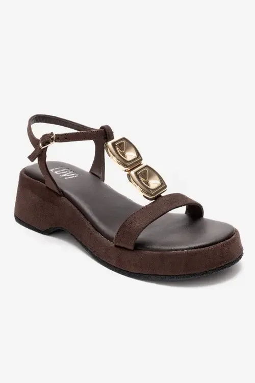 Matt Platform Sandal in Brown Suede by Prologue Shoes