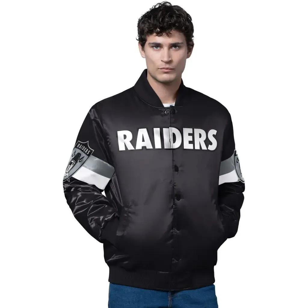 Starter Las Vegas Raiders Triple Option Satin Varsity Vintage Logo Full-Snap Jacket by STARTER