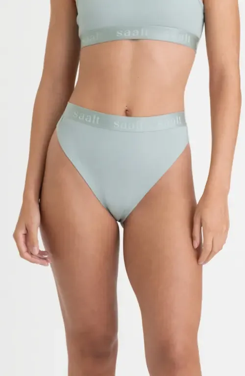 Period & Leakproof High Rise Stretch Cotton & Modal Rib Thong by Saalt