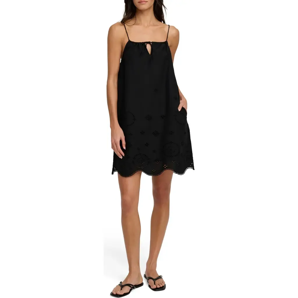 The Pretty Please Embroidered Hem Detail Cotton Minidress by Favorite Daughter