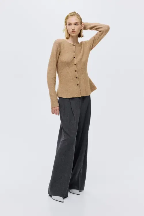 Rib-Knit Peplum Cardigan by H&M