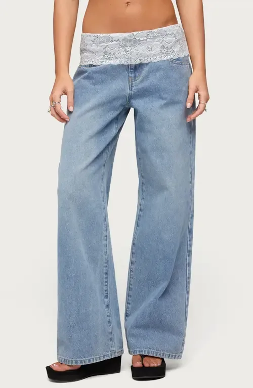 Lace Foldover Low Rise Baggy Pants by EDIKTED