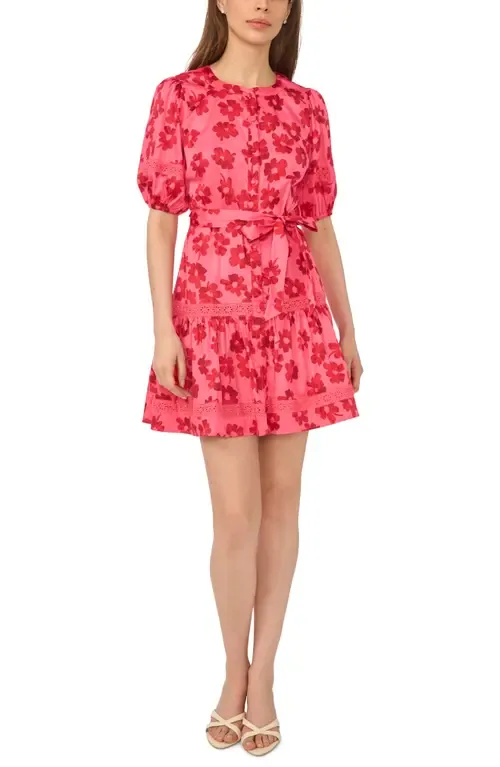 Floral Puff Sleeve Stretch Cotton Minidress by CeCe