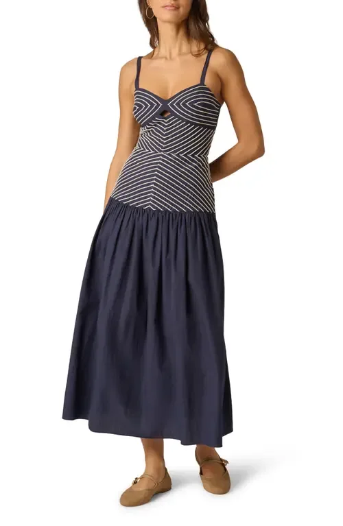 Embroidered Cutout Drop Waist Cotton Midi Dress