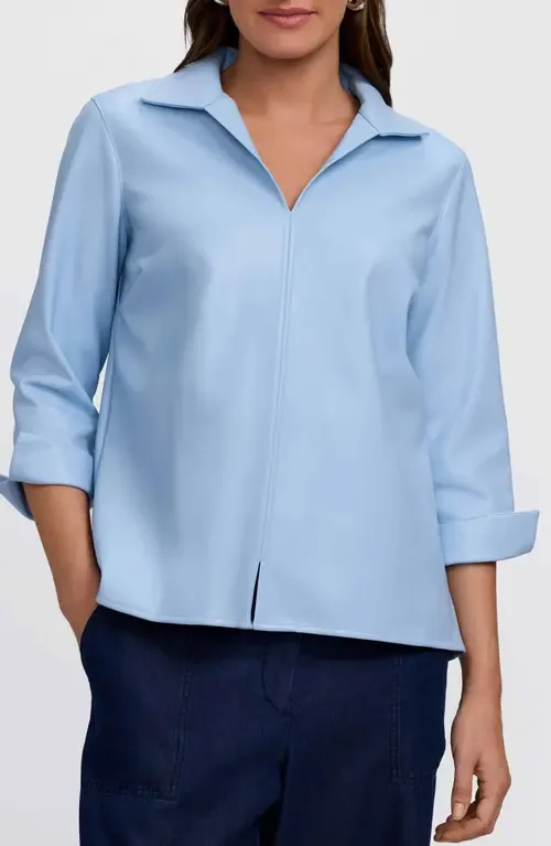 Agnes Faux Leather Long Sleeve Popover Top by Foxcroft