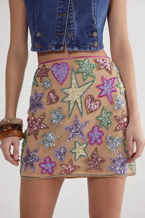 Hand Embellished Sequin Mini Skirt by NASTY GAL