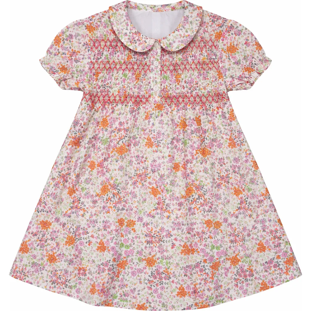 Multi Flower Print Dress with Front Smocking by Clô