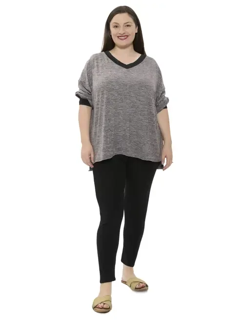 Two Tone V Neck Long Sleeve Top and Legging Set by 24seven Comfort Apparel