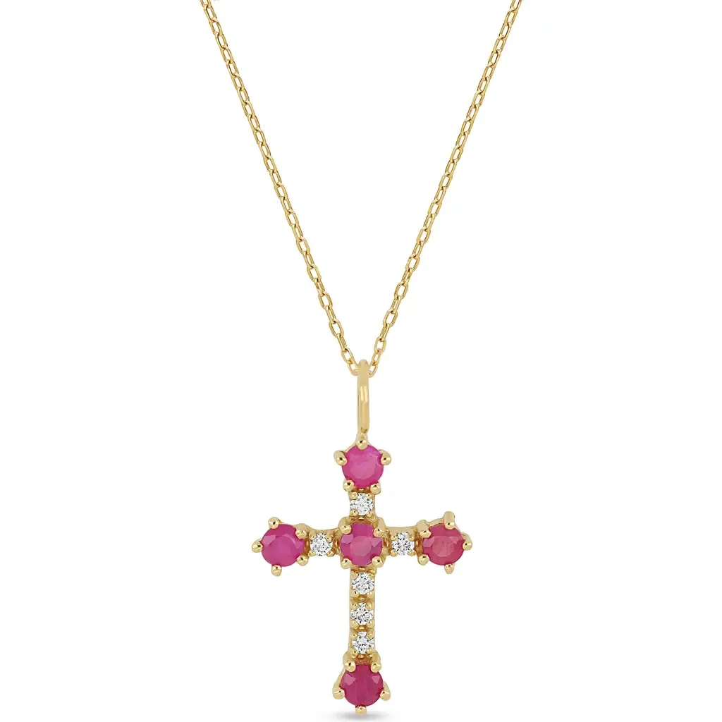 Gold El Mar Gemstone & Diamond Cross Pendant Necklace by Bony Levy