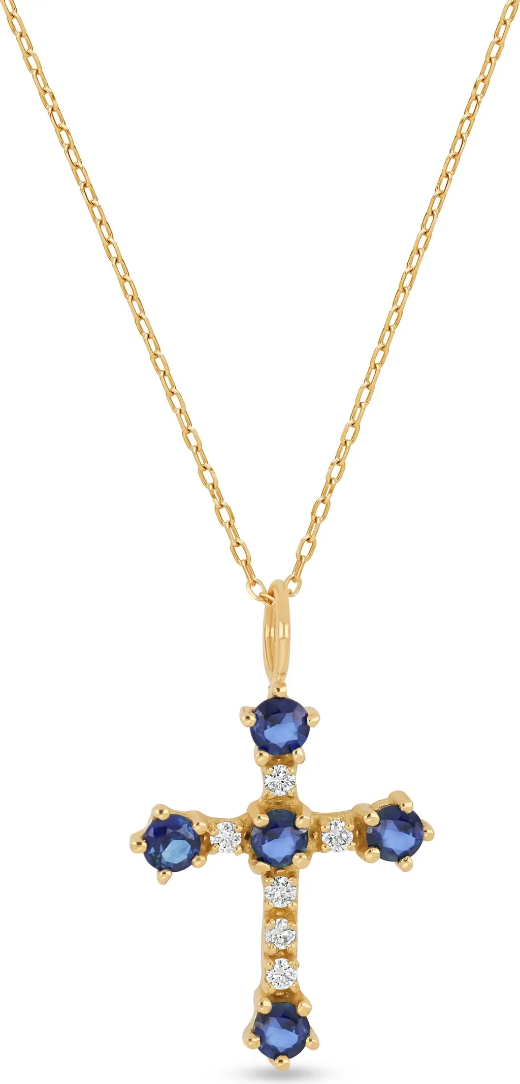 Gold El Mar Gemstone & Diamond Cross Pendant Necklace