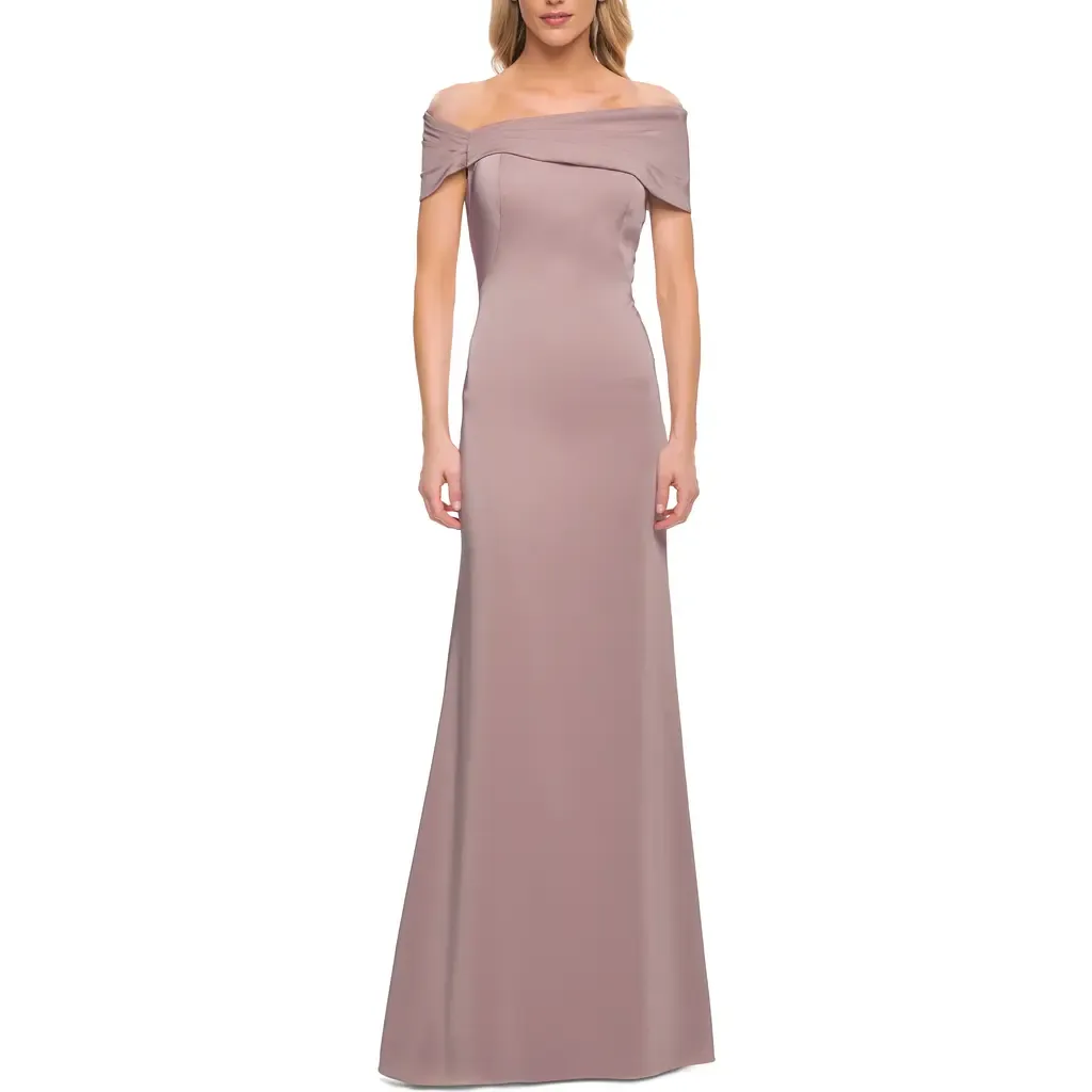 Simply Chic Off the Shoulder Jersey Gown