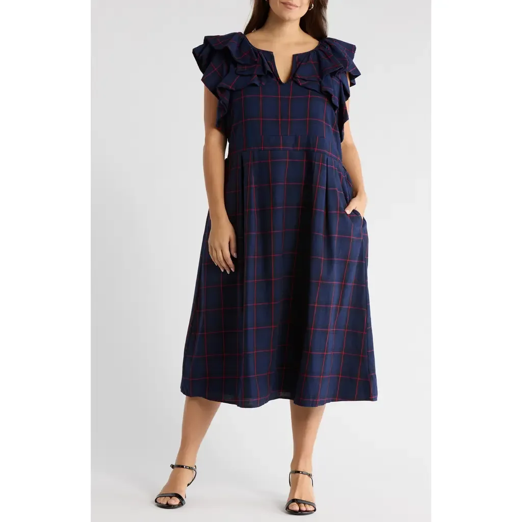 Holbrook Plaid Santana Tie Back Cotton Midi Dress by SUGARLIPS