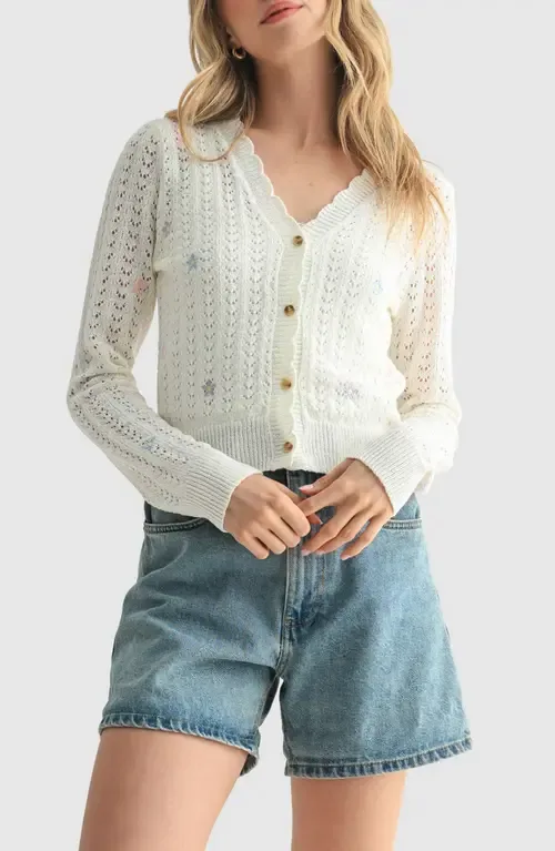 Pointelle Floral Cardigan by All in Favor