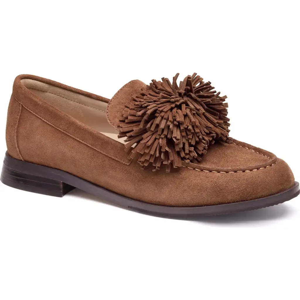 Gillian Pom Pom Loafer in Brown Kid Suede by Johnston & Murphy