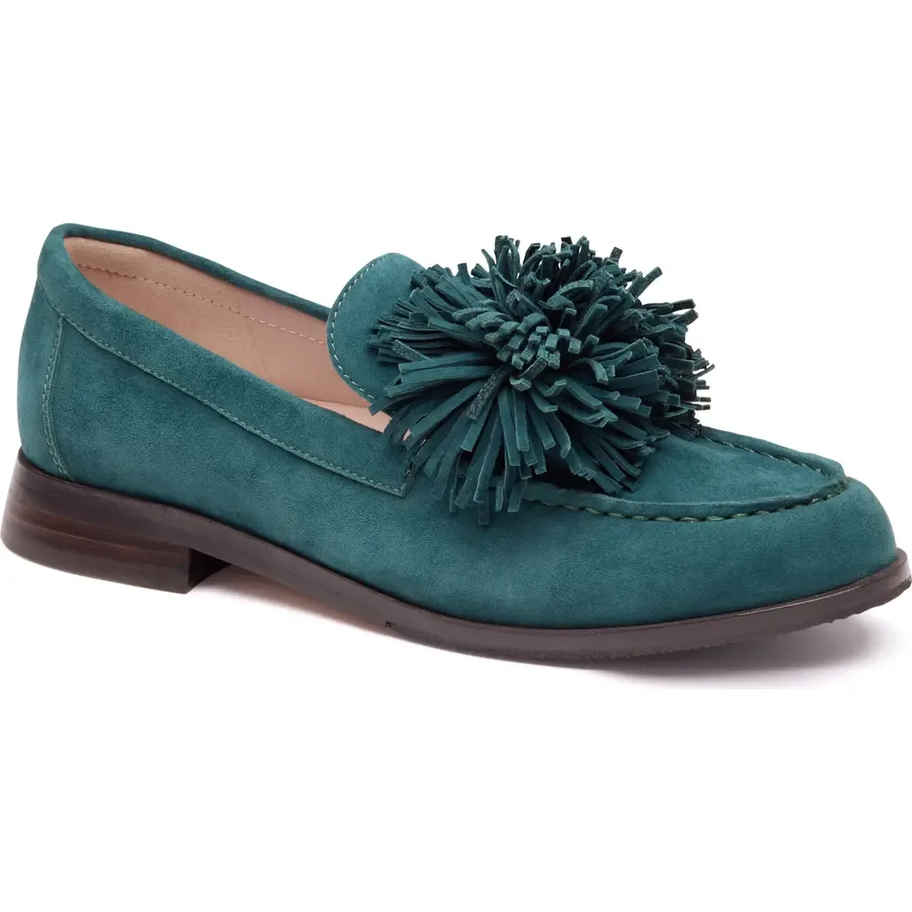 Gillian Pom Pom Loafer in Brown Kid Suede