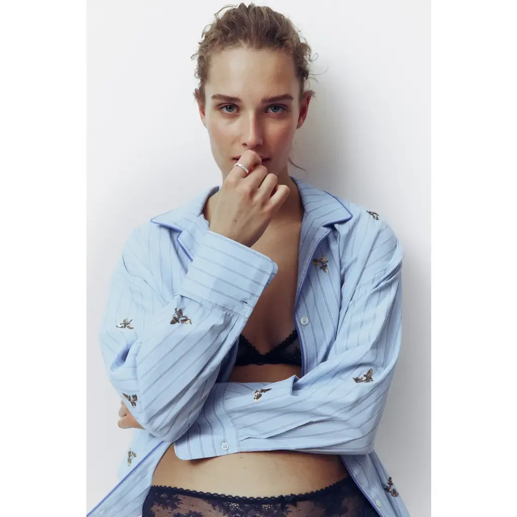 Embellished Cotton Pyjama Shirt by H&M