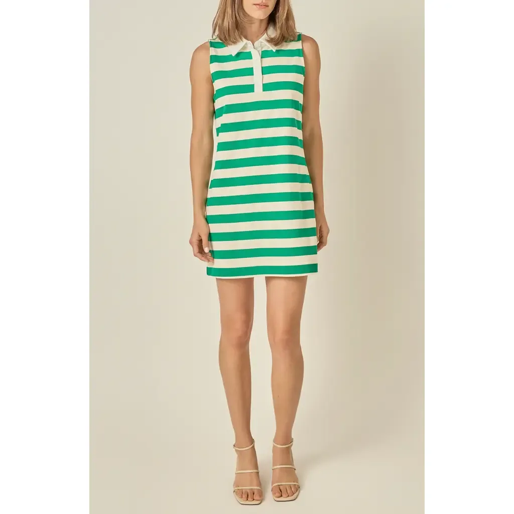 Striped Sleeveless Knit Minidress by English Factory