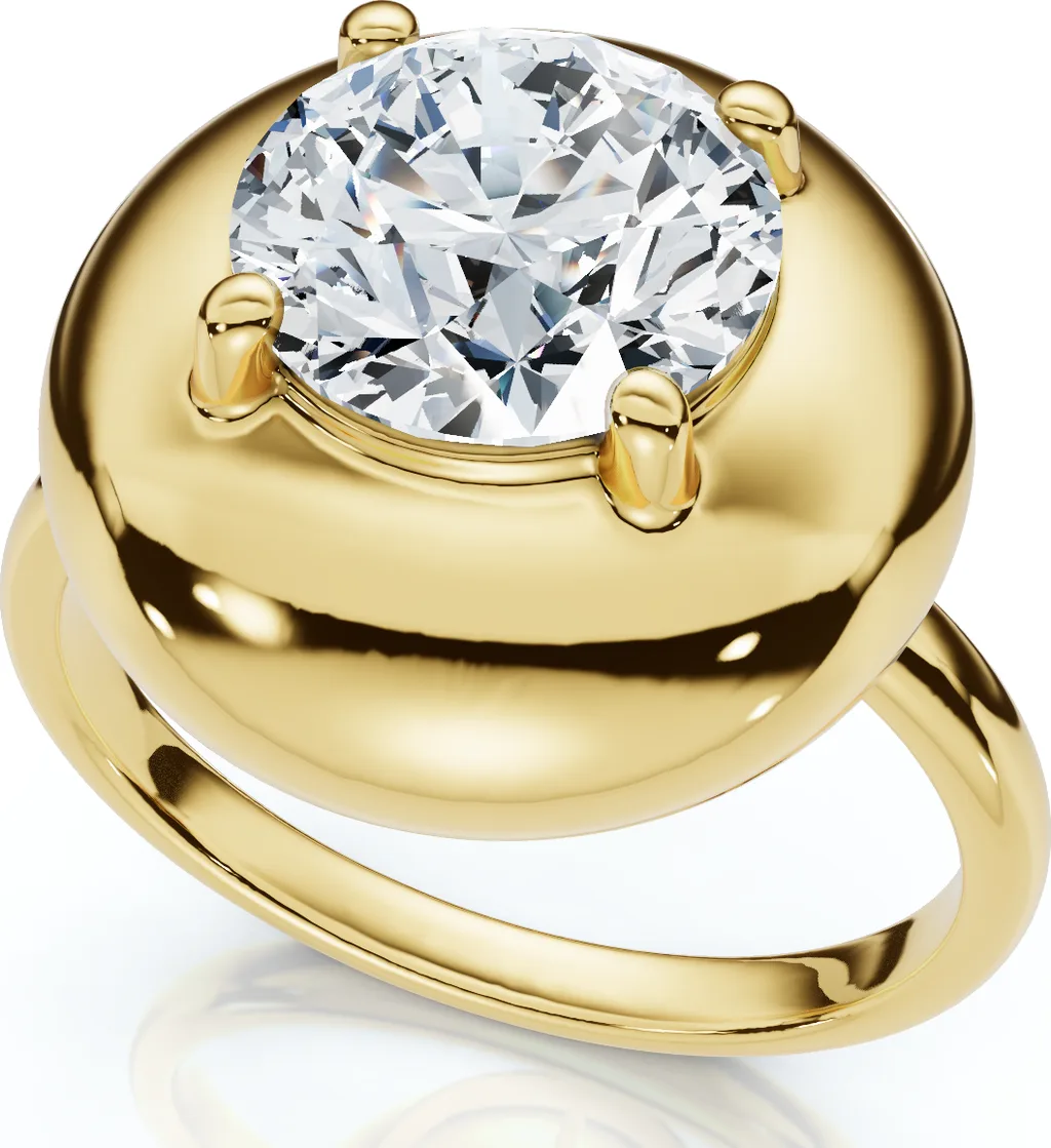 2Ct Diamond Bezel Stackable Button Engagement Ring Lab Grown in 14K Yellow Gold by Bliss Diamond