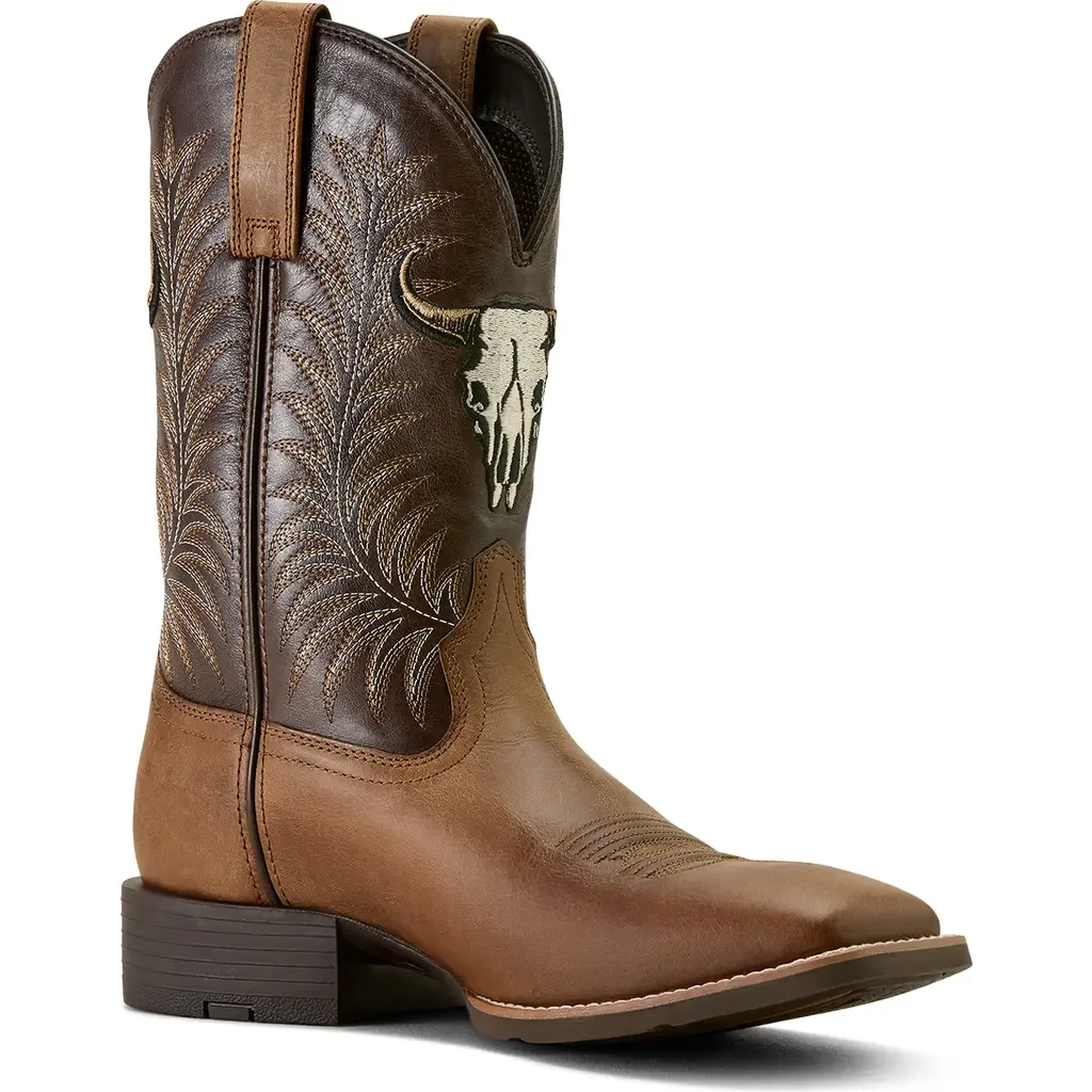 Sport Steer Skull Wide Square Toe Cowboy Boot by Ariat