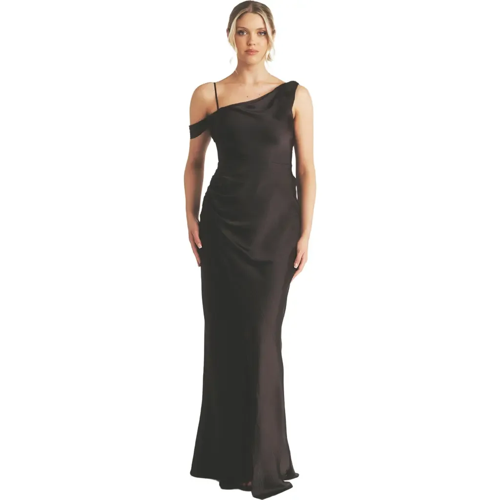 Asymmetric Bardot Satin Bridesmaid Dress by Six Stories