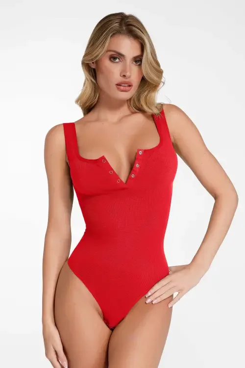 Shapewear Seamless Modal Henley Tank Bodysuit by Popilush